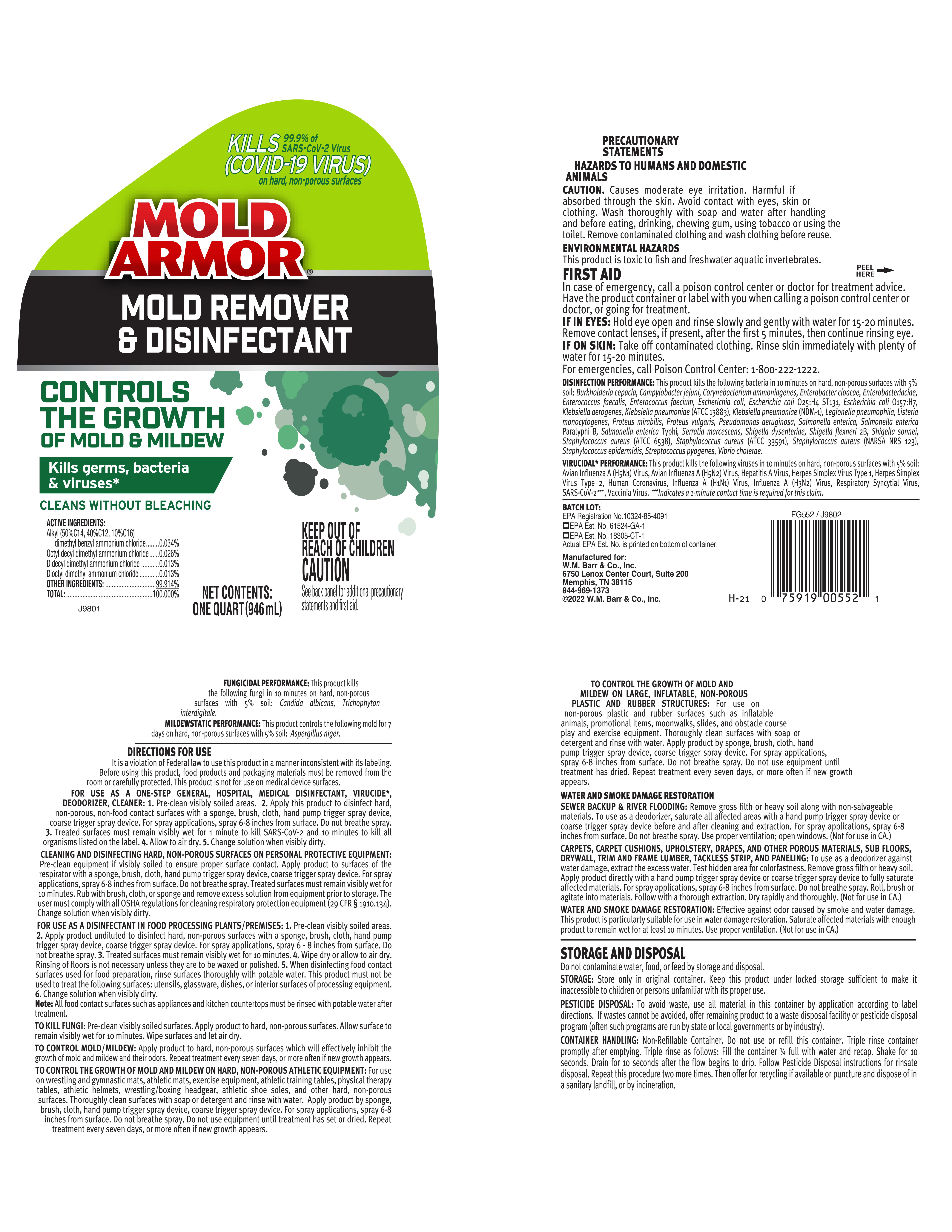 Mold Armor FG552 Mold Remover & Disinfectant, 32 oz