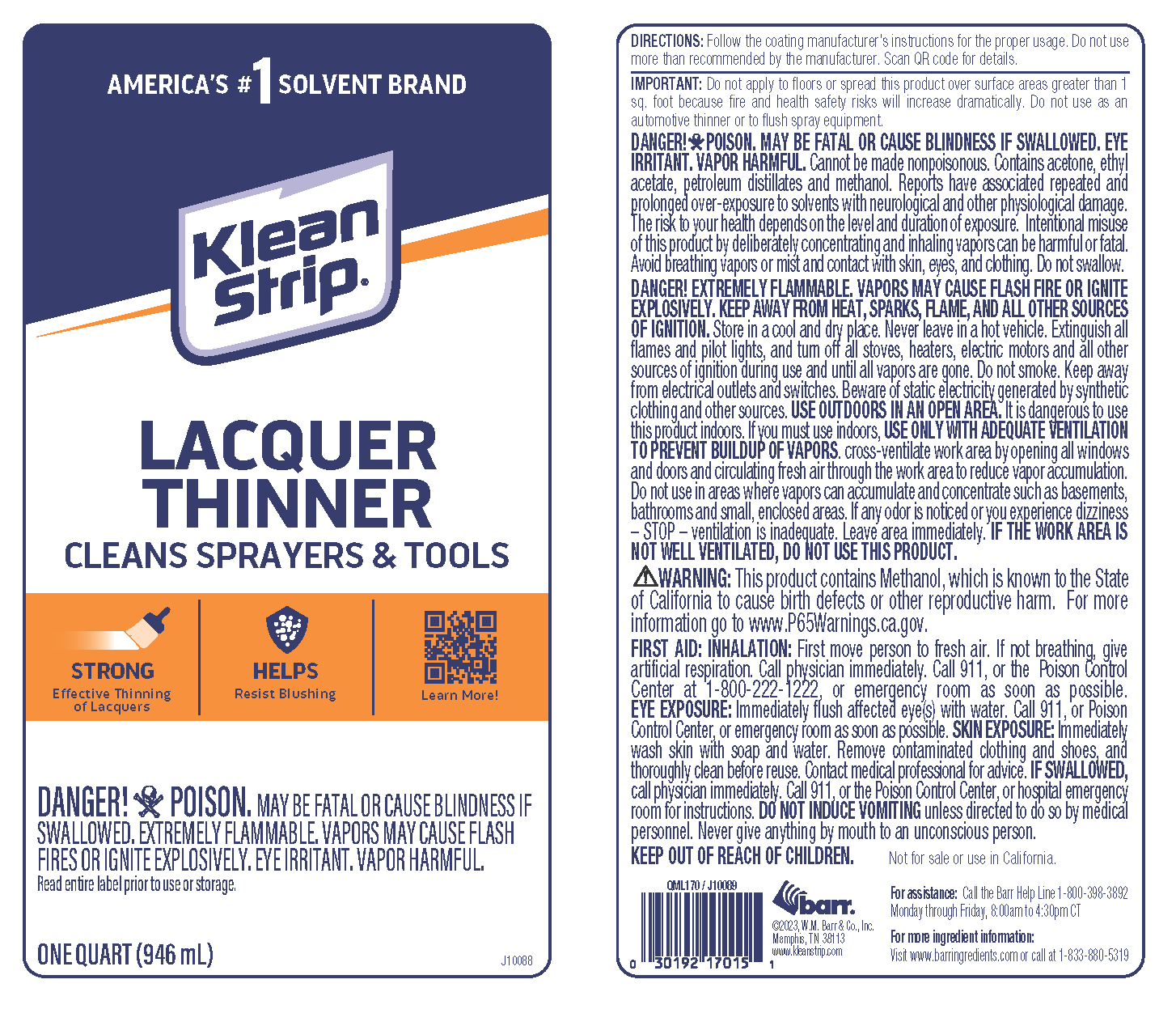 Klean Strip Lacquer Thinner For California (1 Quart) QML170SC
